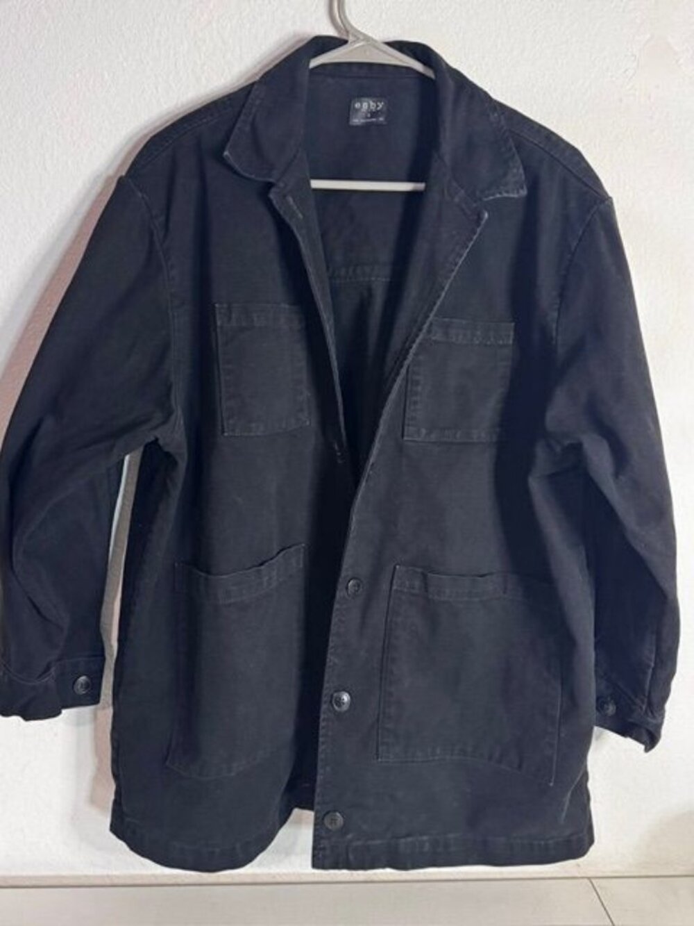 esby apparel Black Denim Oversized Chore Coat Jacket Size S